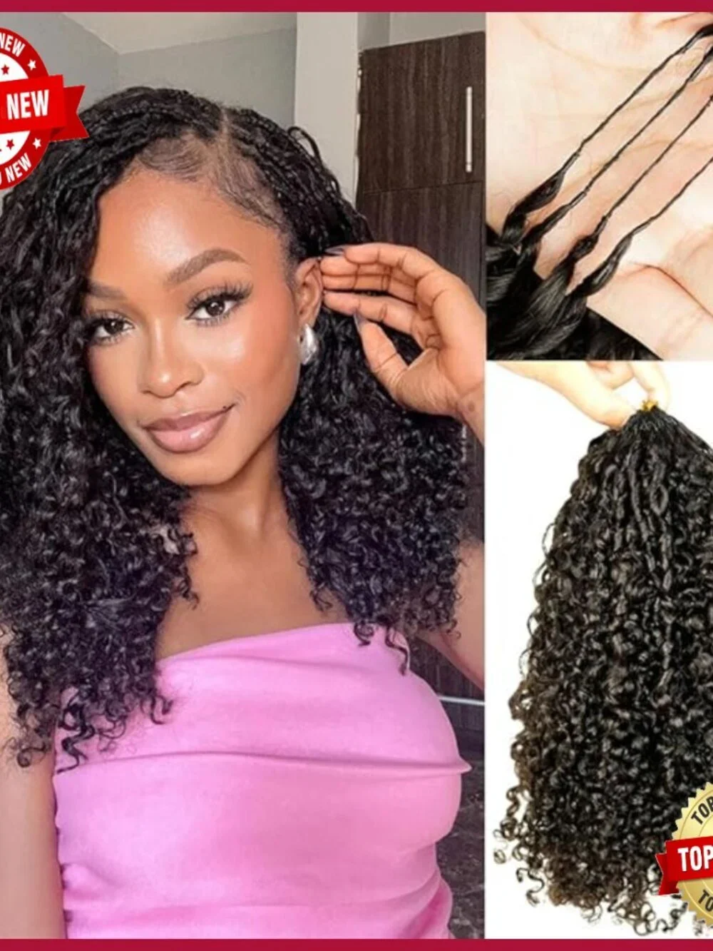 Human Hair Crochet Extensions 18in Pre-Separated Curly for Braiding Twist
